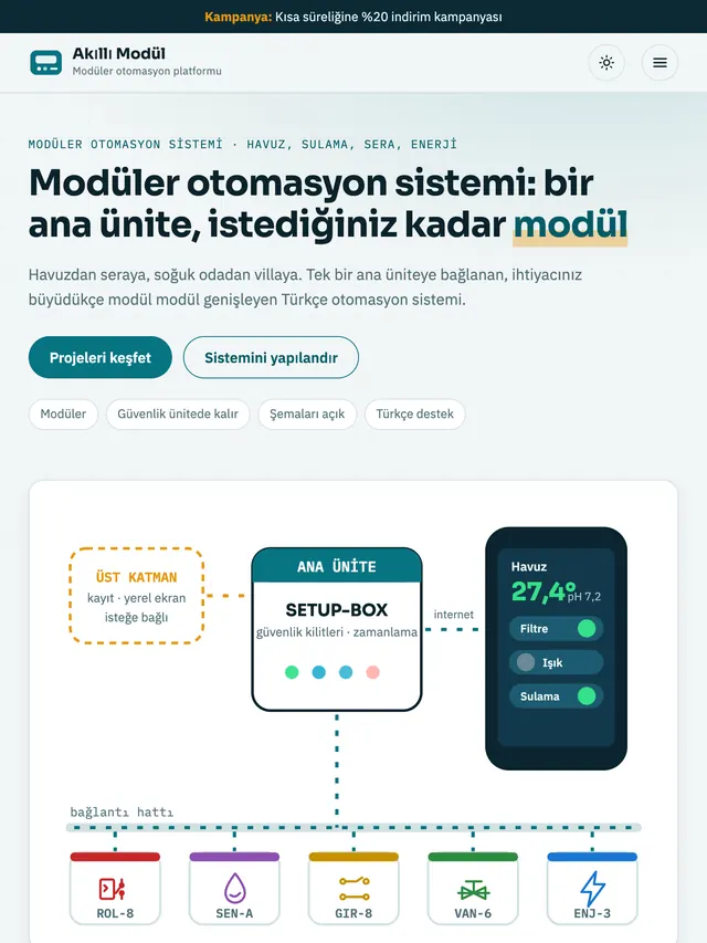 Akıllı Modül Ürün ve Kurumsal Sitesi: tablet görünüm