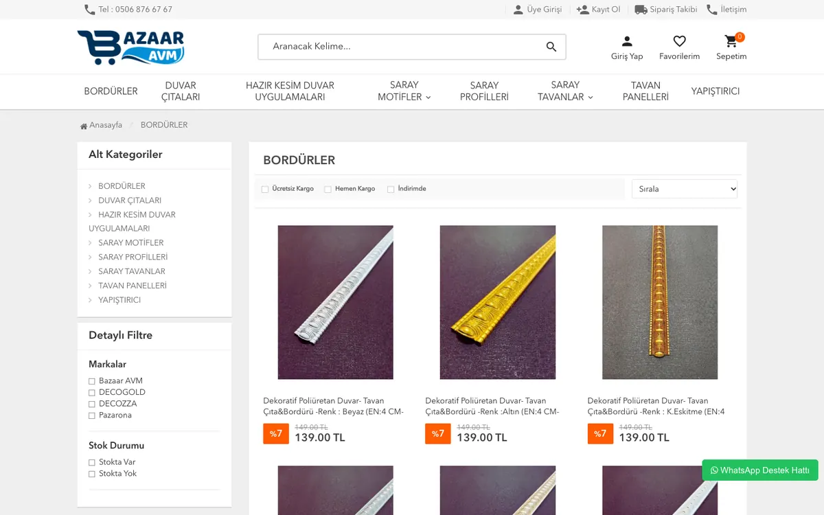 Bazaar AVM Online Mağaza: Kategori sayfası