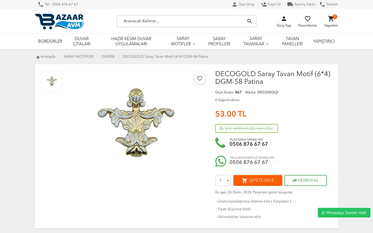 Bazaar AVM Online Mağaza: Ürün sayfası