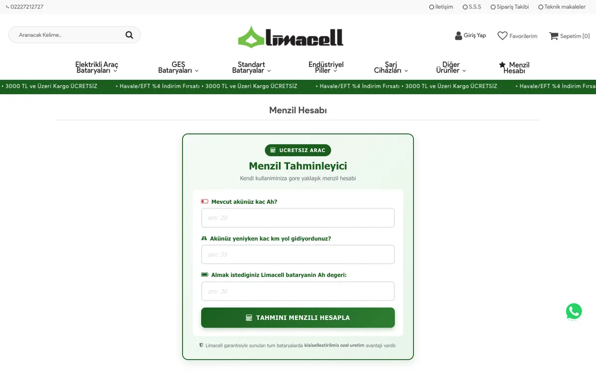 Geçersun Enerji Online Mağaza: Menzil tahminleyici aracı
