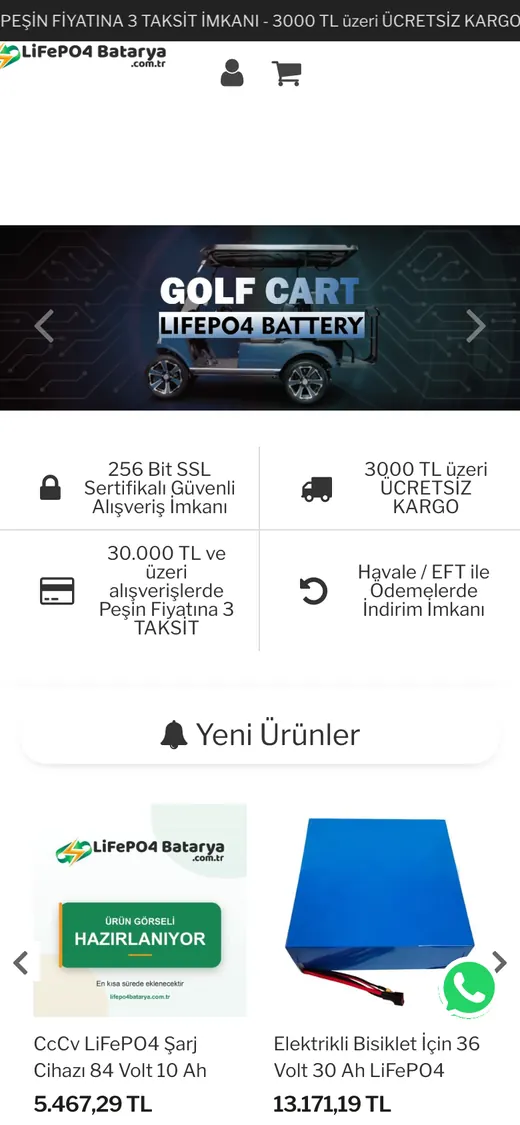 LiFePO4 Batarya Online Mağaza: mobil görünüm