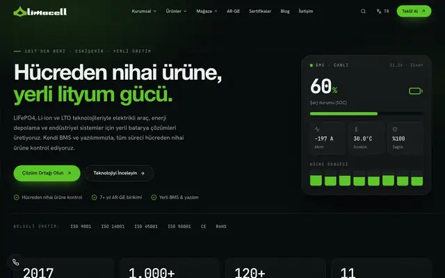 Limacell Kurumsal Web Sitesi ana sayfa ekran görüntüsü