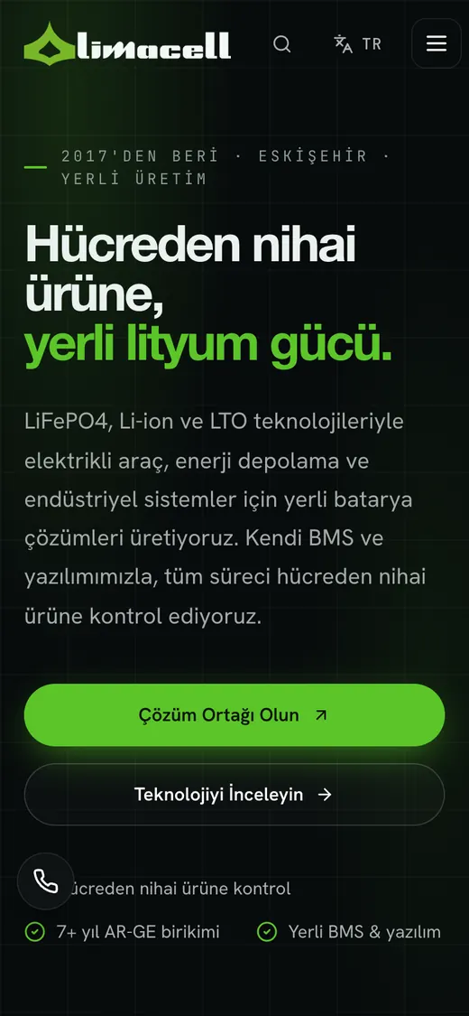 Limacell Kurumsal Web Sitesi: mobil görünüm
