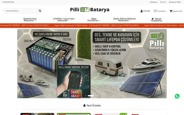 Pilli Batarya Online Mağaza ana sayfa ekran görüntüsü