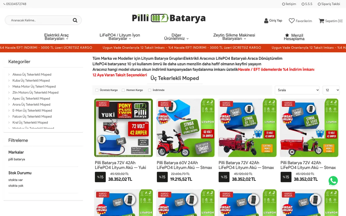 Pilli Batarya Online Mağaza: Kategori sayfası