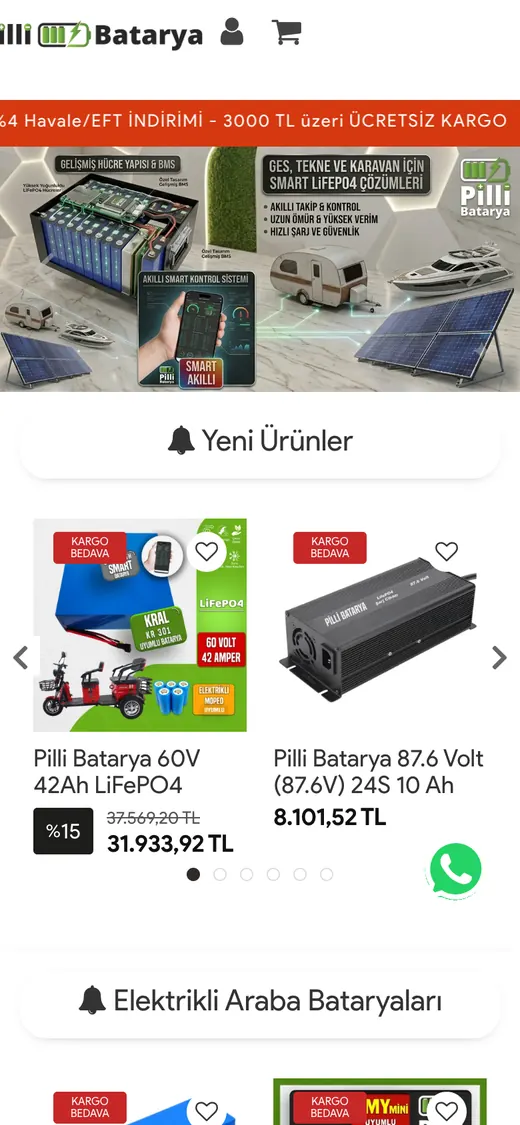 Pilli Batarya Online Mağaza: mobil görünüm