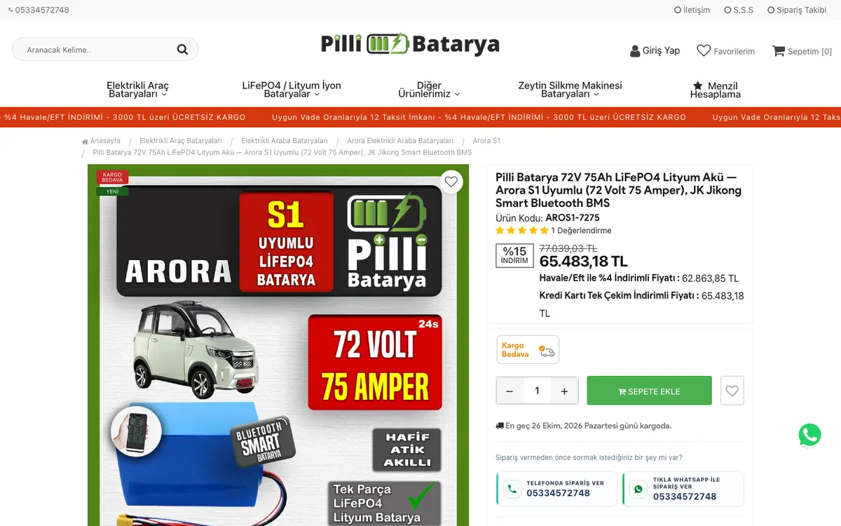 Pilli Batarya Online Mağaza: Ürün sayfası