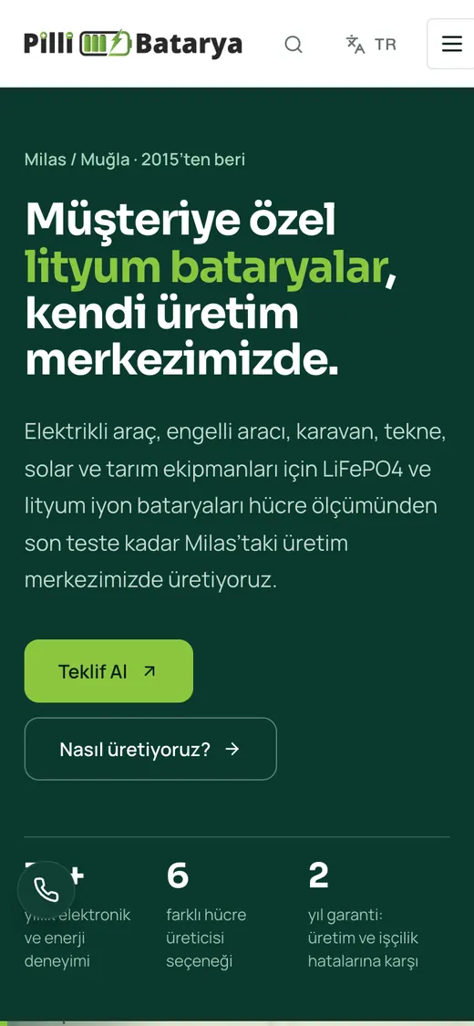 Pilli Batarya Kurumsal Web Sitesi: mobil görünüm