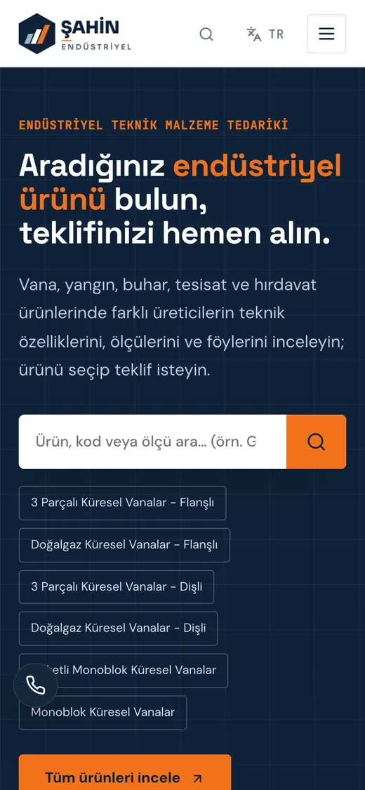 Şahin Endüstriyel Katalog ve Teklif Sitesi: mobil görünüm