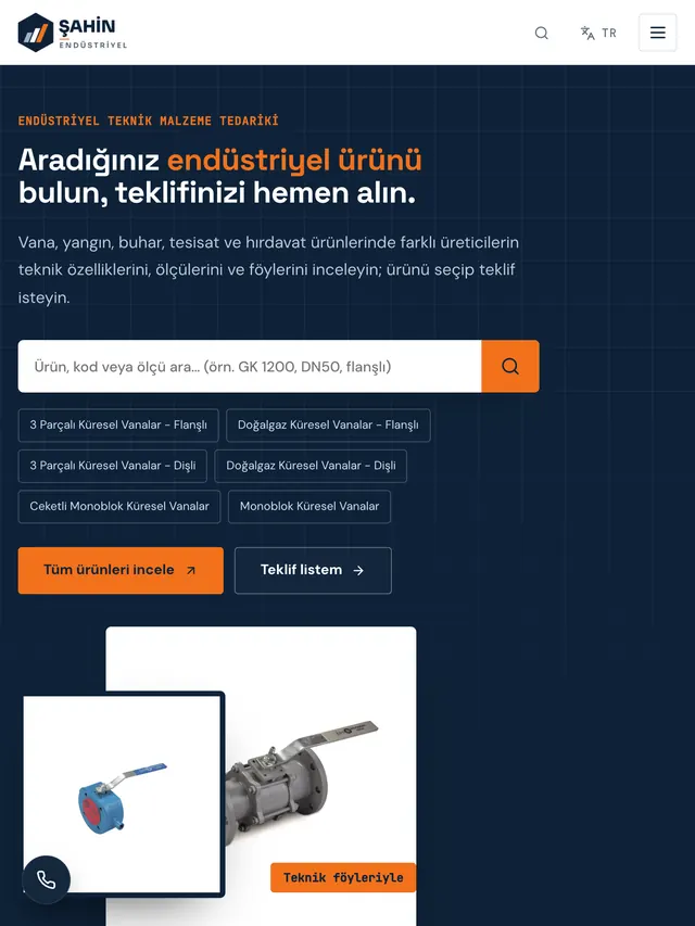 Şahin Endüstriyel Katalog ve Teklif Sitesi: tablet görünüm