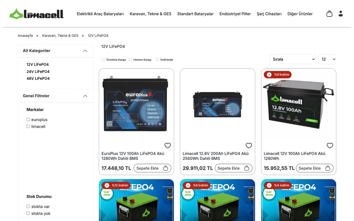 Limacell Resmî Online Mağaza: Kategori sayfası