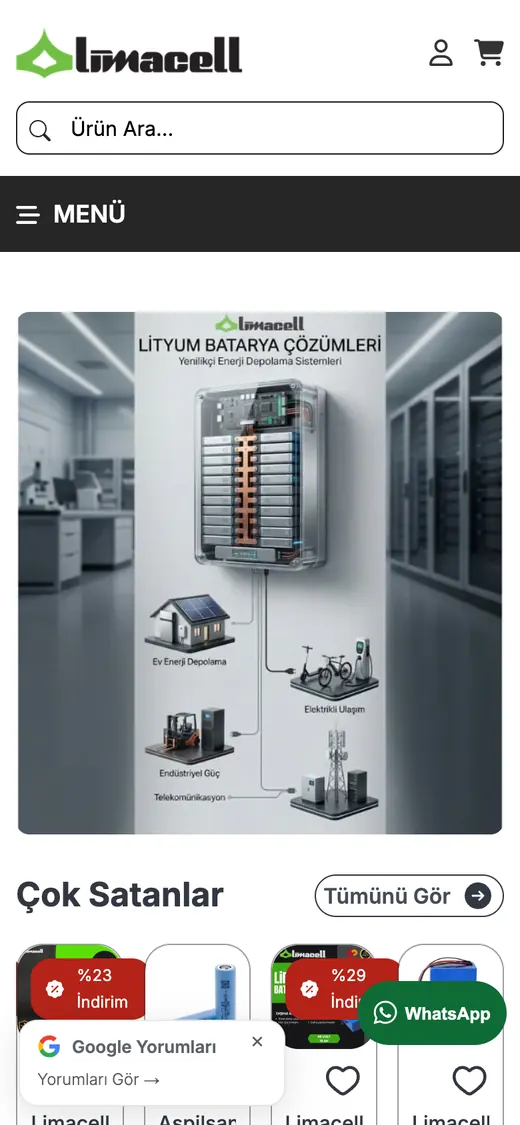 Limacell Resmî Online Mağaza: mobil görünüm