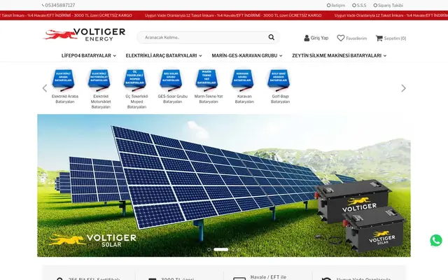 Voltiger Enerji Online Mağaza ana sayfa ekran görüntüsü