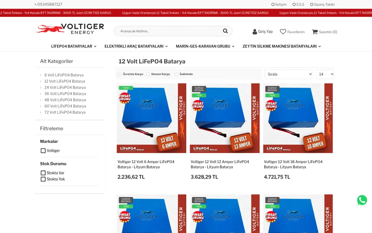 Voltiger Enerji Online Mağaza: Kategori sayfası