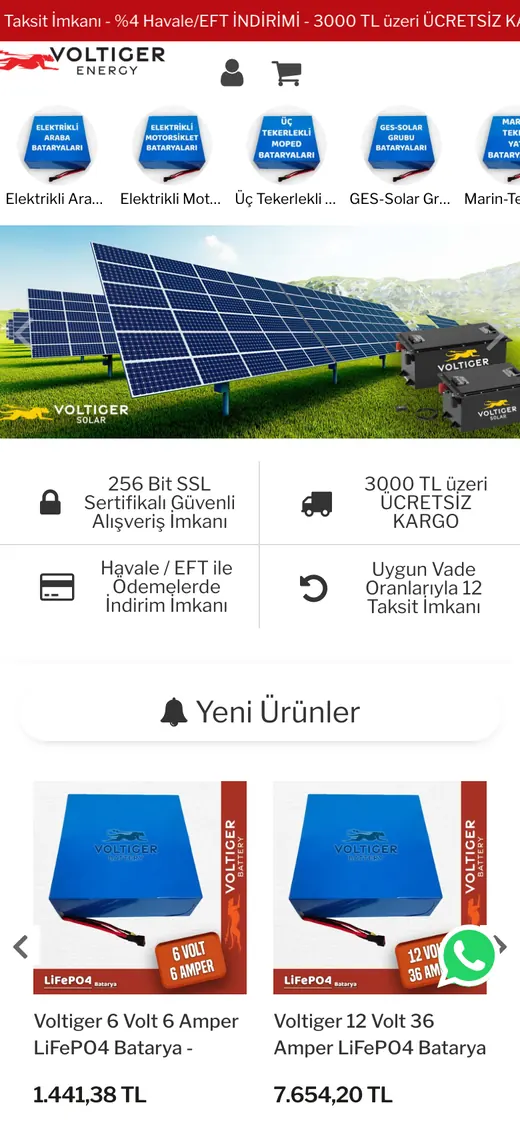 Voltiger Enerji Online Mağaza: mobil görünüm