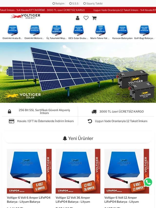 Voltiger Enerji Online Mağaza: tablet görünüm