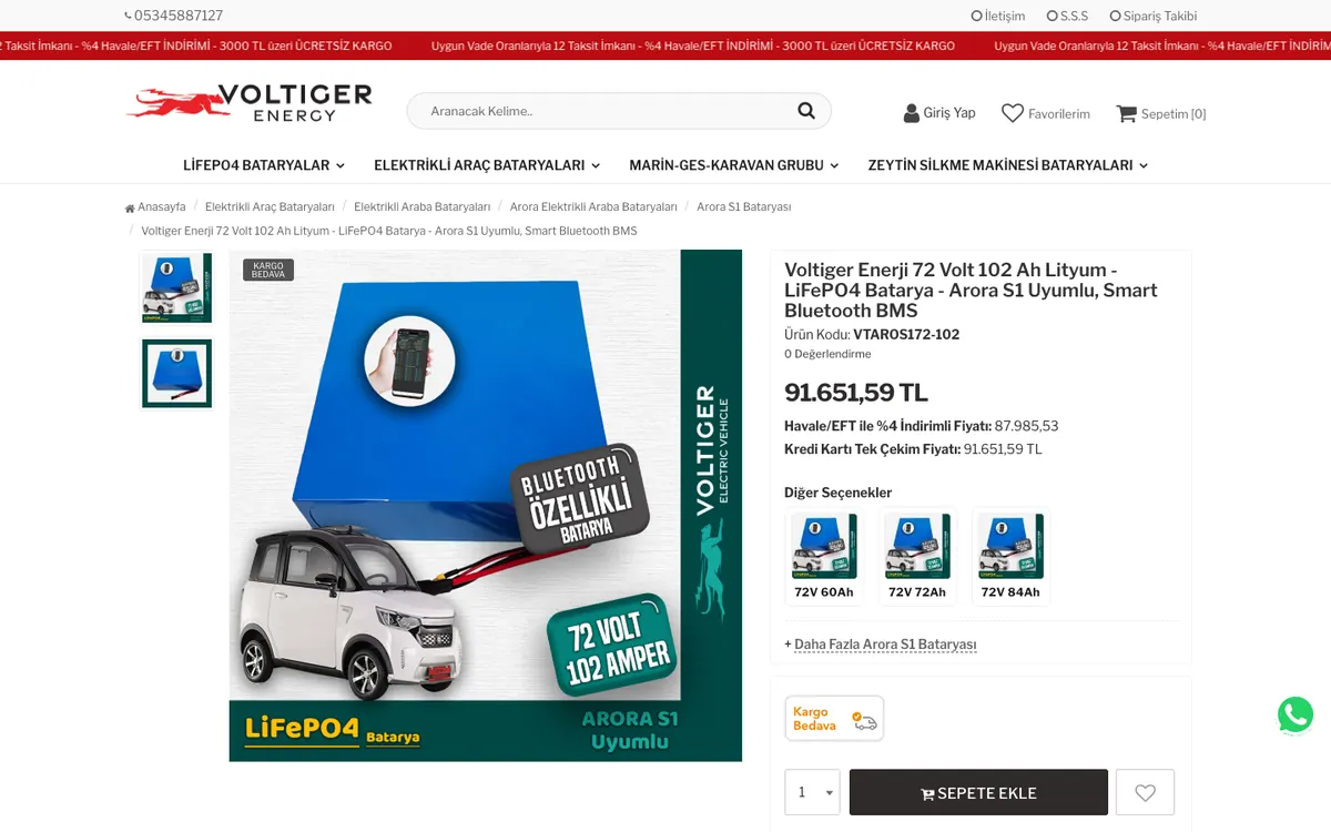 Voltiger Enerji Online Mağaza: Ürün sayfası