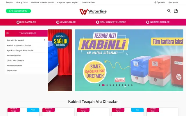 Water Line Su Arıtma Online Mağaza ana sayfa ekran görüntüsü