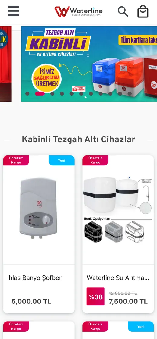 Water Line Su Arıtma Online Mağaza: mobil görünüm